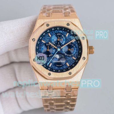 Luxury Copy Audemars Piguet Royal Oak Perpetual Calendar John Mayer Rose Gold Blue Face Watch  